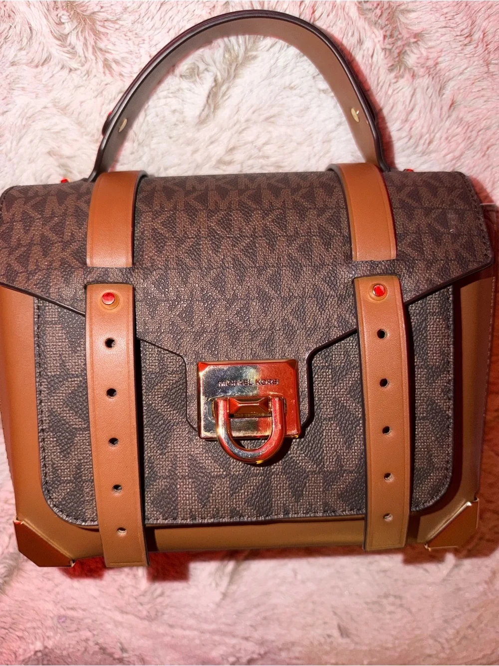 Michael Kors Brown/Tan Logo Top-Handle Satchel